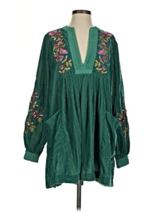 Free People Tops - Teal Velvet Embroidered free people  Peasant Blouse